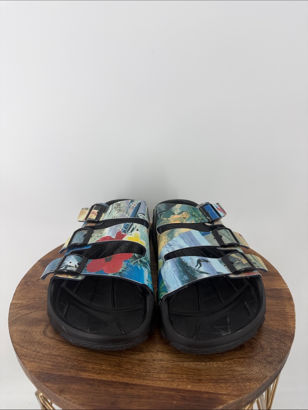 Birki’s Birkenstock 3 Strap Sandals Hawaii Tiki Photo Collage Print Black 38 - Picture 2 of 7